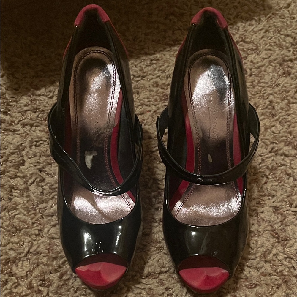 Black and Pink Peep Toe Heels